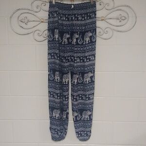 NAVY & WHITE BOHO, ETHNIC, ELEPHANT PRINT HAREM PANTS WITH ONE POCKET.
